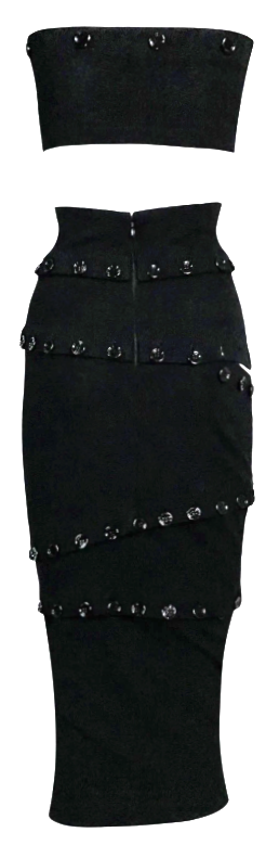 F/W 2003 Dolce & Gabbana Black Cropped Tube Top & Convertible Midi or Mini Skirt Set