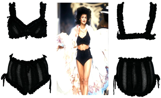Vintage S/S 1995 Vivienne Westwood Runway Lolita Pin-Up Black Crochet Crop Top & Short Set