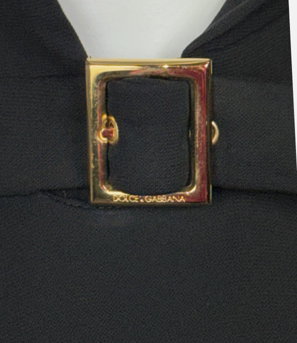 2000's Dolce & Gabbana Sexy Black Hooded Plunging Backless Gold Buckle Bodycon Top