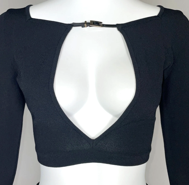 S/S 1998 Gucci x Tom Ford Black Cut-Out Crop Top & High Waist Stretch Bodycon Skirt Set