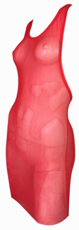 Vintage 1998 Gucci x Tom Ford Red Sheer Mesh Nylon Bodycon Halter Tank Mini Dress