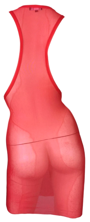 Vintage 1998 Gucci x Tom Ford Red Sheer Mesh Nylon Bodycon Halter Tank Mini Dress