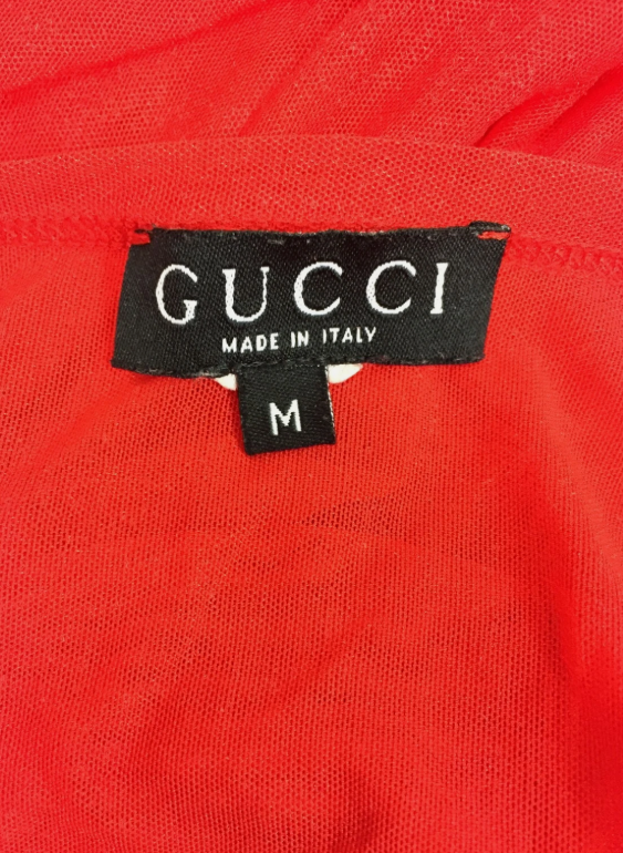 Vintage 1998 Gucci x Tom Ford Red Sheer Mesh Nylon Bodycon Halter Tank Mini Dress