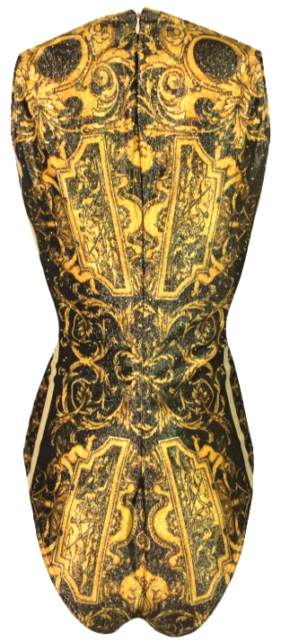 Vintage 1992 Gianni Versace Atelier Print Gold Studded Bodysuit Top 42