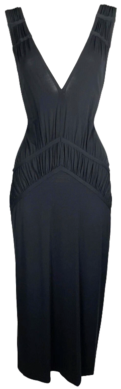 S/S 2003 Christian Dior x John Galliano Classic Sexy LBD Plunging Stretchy Black Midi Dress