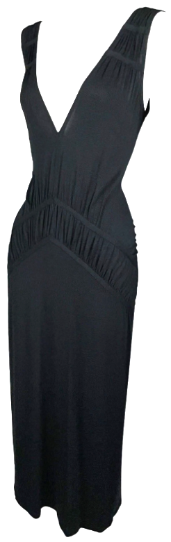 S/S 2003 Christian Dior x John Galliano Classic Sexy LBD Plunging Stretchy Black Midi Dress