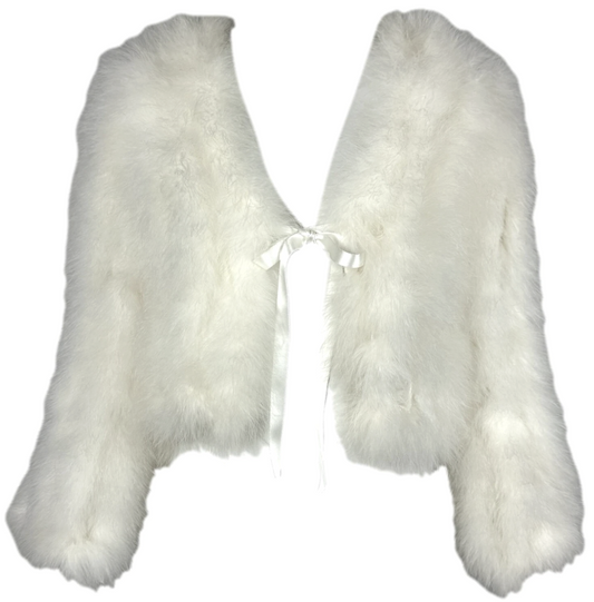 2000's Blumarine Y2K White Feather Satin Tie Chubby Cropped Short Jacket