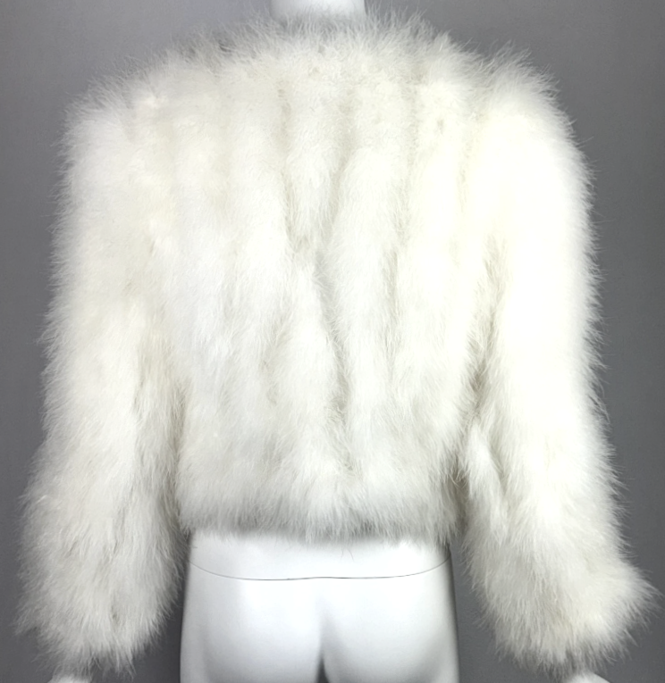 2000's Blumarine Y2K White Feather Satin Tie Chubby Cropped Short Jacket