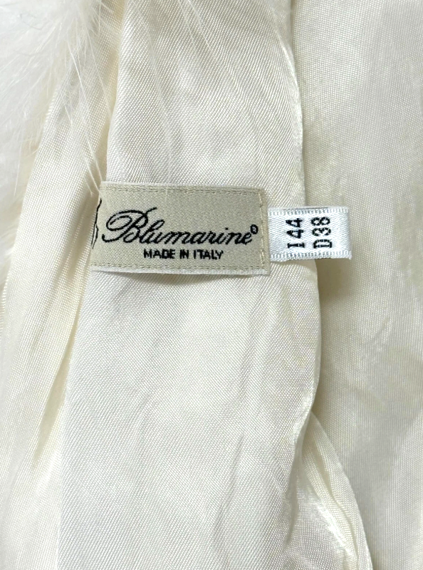 2000's Blumarine Y2K White Feather Satin Tie Chubby Cropped Short Jacket