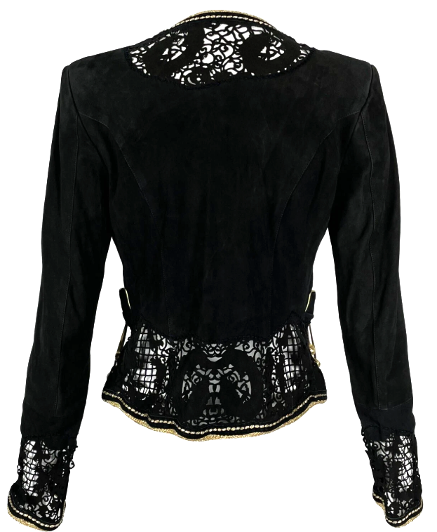 S/S 2007 Roberto Cavalli Black Chinoiserie Dragon Laser Cut Leather Short Fitted Jacket