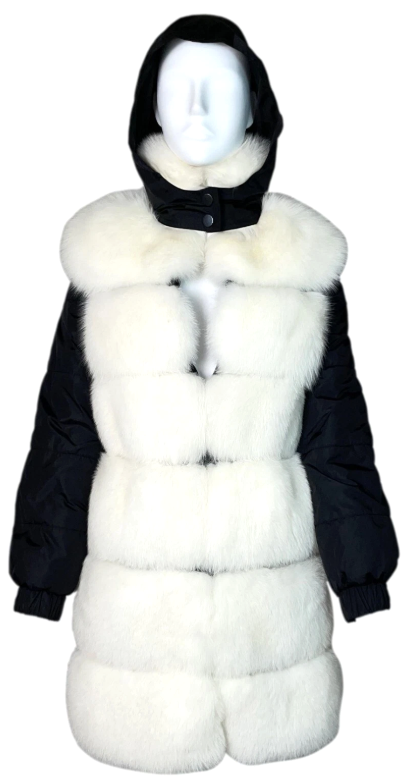 2000's Jean Paul Gaultier White Fox Fur Black Hooded Puffer Coat Jacket