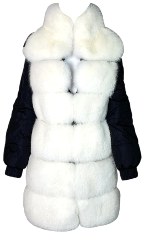 2000's Jean Paul Gaultier White Fox Fur Black Hooded Puffer Coat Jacket