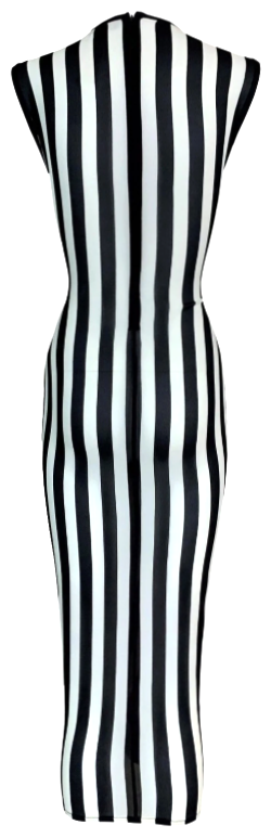 S/S 1993 Gianni Versace Sheer Stretch Silk Black & White Striped Wiggle Maxi Dress