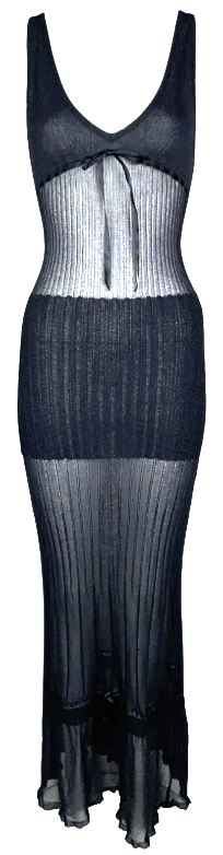 2000's Moschino Sheer Black Knit Bodycon Top & Skirt Illusion Maxi Dress