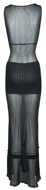 2000's Moschino Sheer Black Knit Bodycon Top & Skirt Illusion Maxi Dress