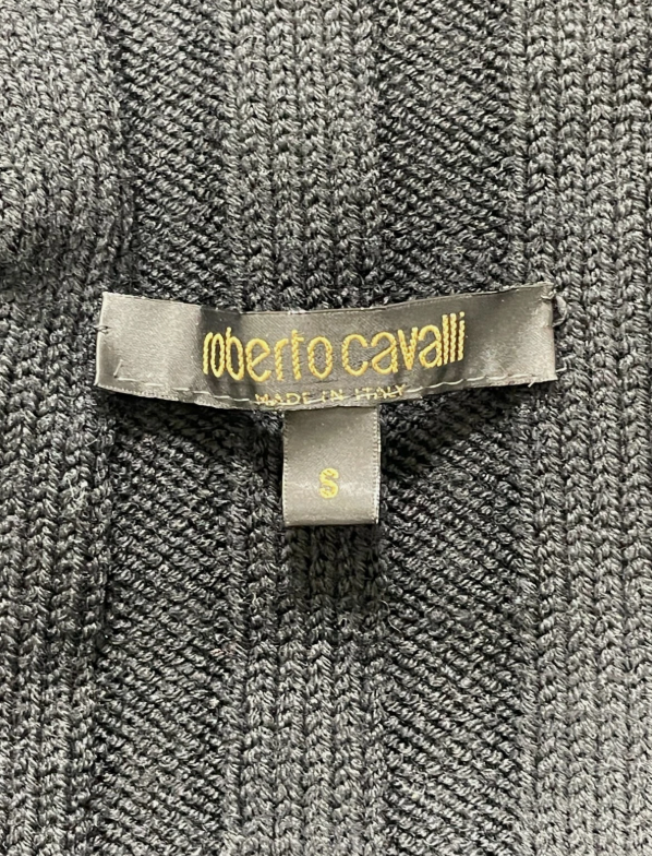 2004 Roberto Cavalli Black Knit Wrap Crop Top w Mink Fur Trim