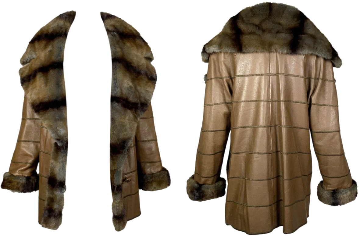 F/W 1995 Fendi x Karl Lagerfeld Runway Leather & Silk Reversible Fur Coat Jacket