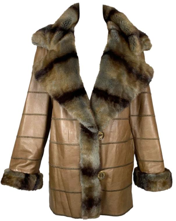 F/W 1995 Fendi x Karl Lagerfeld Runway Leather & Silk Reversible Fur Coat Jacket