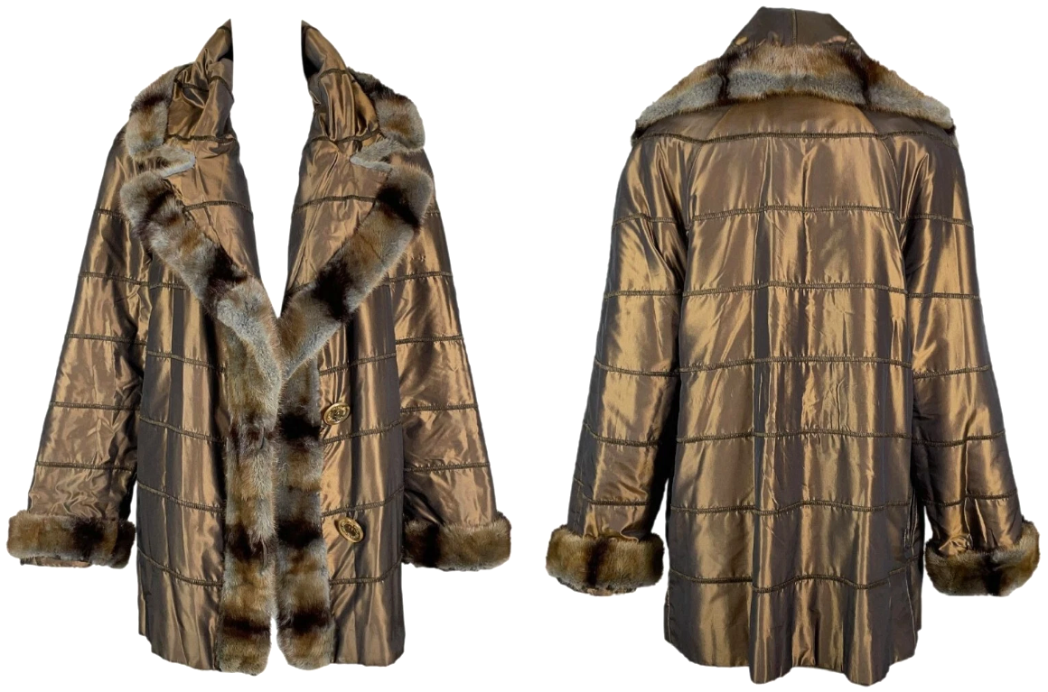 F/W 1995 Fendi x Karl Lagerfeld Runway Leather & Silk Reversible Fur Coat Jacket