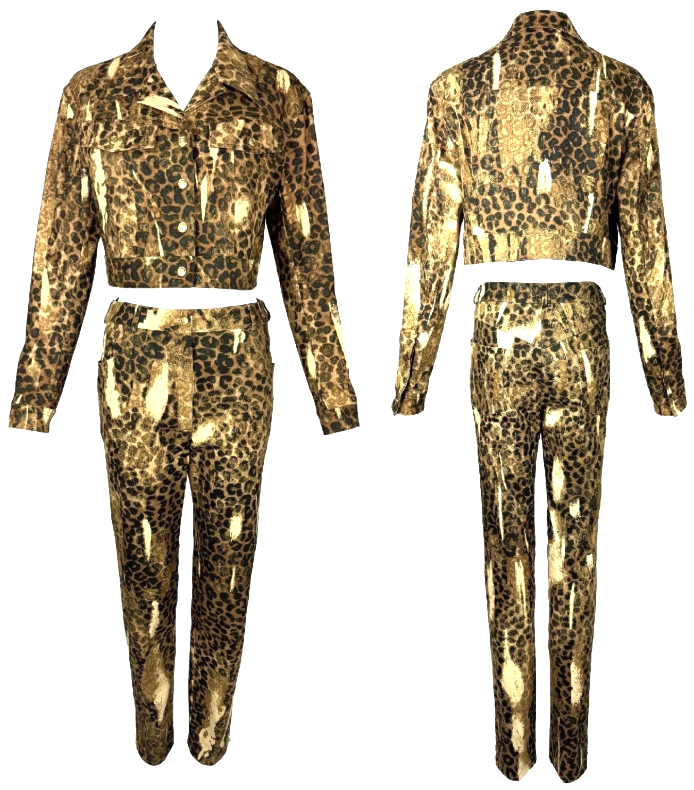 F/W 2000 Christian Dior x John Galliano Leopard Denim Cropped Jacket & Pants Set