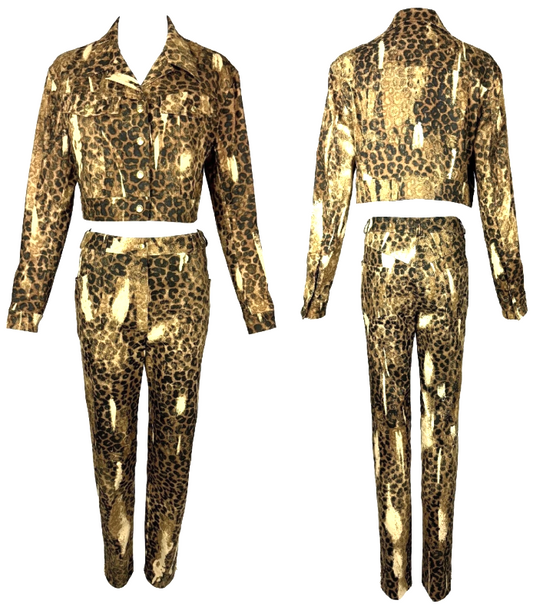 F/W 2000 Christian Dior x John Galliano Leopard Denim Cropped Jacket & Pants Set