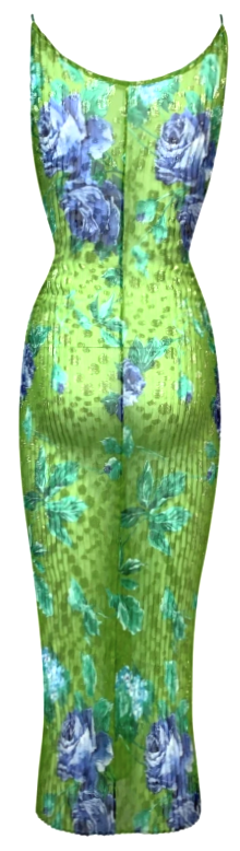 F/W 2000 Dolce & Gabbana Runway 1930's Style Pleated Sheer Green Floral Pleated Bodycon Dress