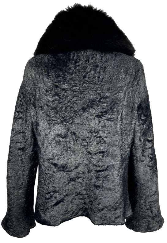 F/W 2003 Christian Dior x John Galliano Black Fuzzy Sweater Tunic w Wide Fox Fur Collar