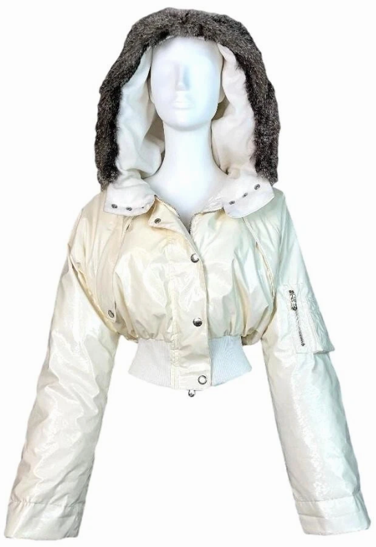 F/W 2003 Dolce & Gabbana Runway Off White Cropped Puffer Coat Jacket w Fur