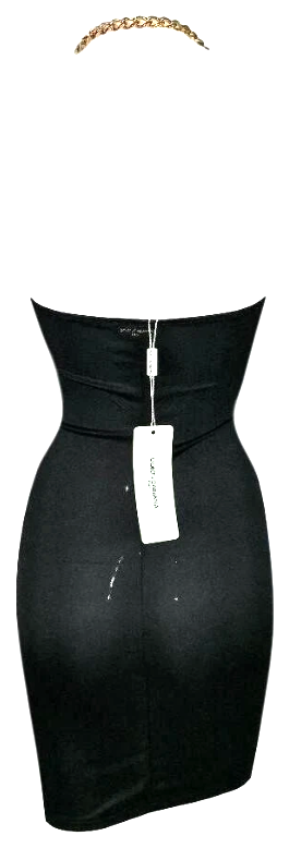 NWT Vintage 1990's Dolce & Gabbana Semi-Sheer Black Bodycon Gold Chain Halter Mini Dress