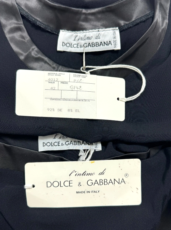 NWT Vintage 1990's Dolce & Gabbana Pin-Up Sheer Black Silk Crop Top & High Waist Bottoms Set