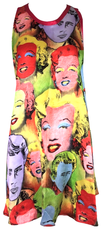 Vintage S/S 1991 Gianni Versace Marilyn Monroe & James Dean Andy Warhol Print Silk MOD Micro Mini Dress