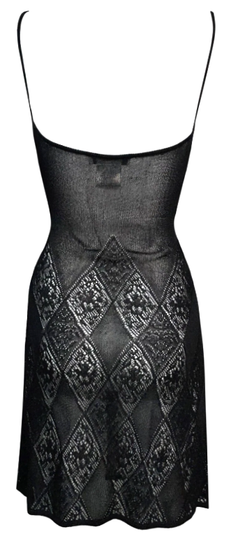 S/S 1998 Christian Dior x John Galliano Sheer Black Embroidered Mesh LBD Mini Dress