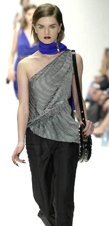 S/S 2001 Fendi x Karl Lagerfeld Runway Black White Striped Ruched Asymmetrical One Shoulder Top & Skirt Set