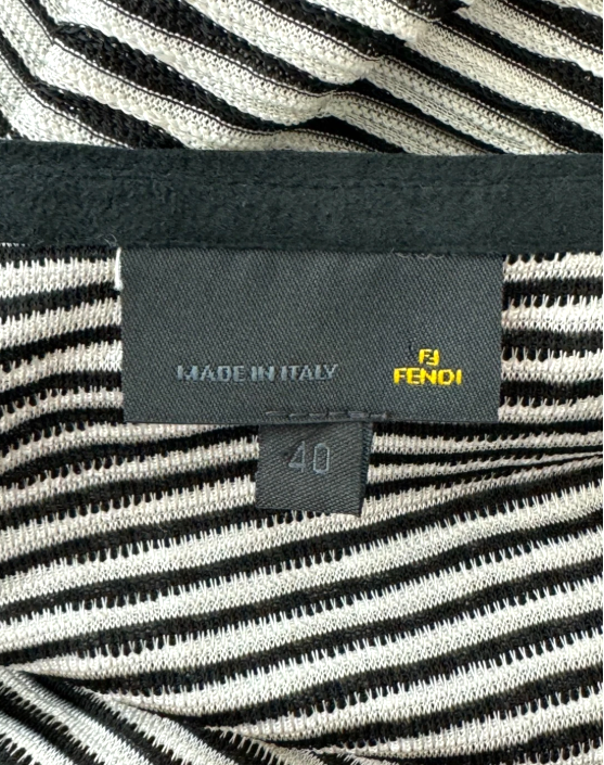S/S 2001 Fendi x Karl Lagerfeld Runway Black White Striped Ruched Asymmetrical One Shoulder Top & Skirt Set