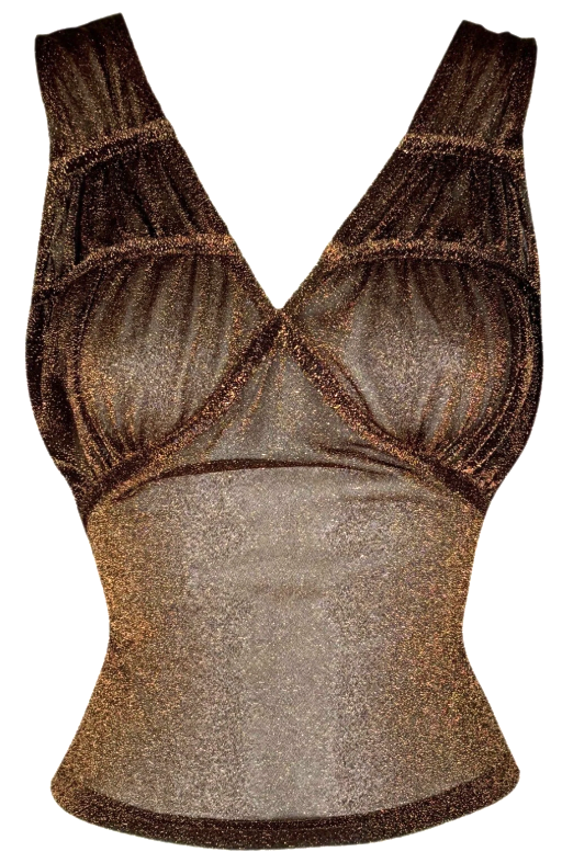 S/S 2003 Christian Dior x John Galliano Sheer Bronze Metallic Knit Tank Top