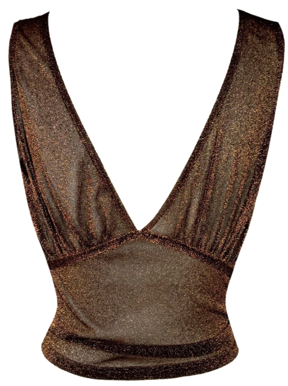 S/S 2003 Christian Dior x John Galliano Sheer Bronze Metallic Knit Tank Top