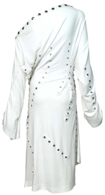 S/S 2003 Dolce & Gabbana Runway White Snap Up Off Shoulder Adjustable Dress