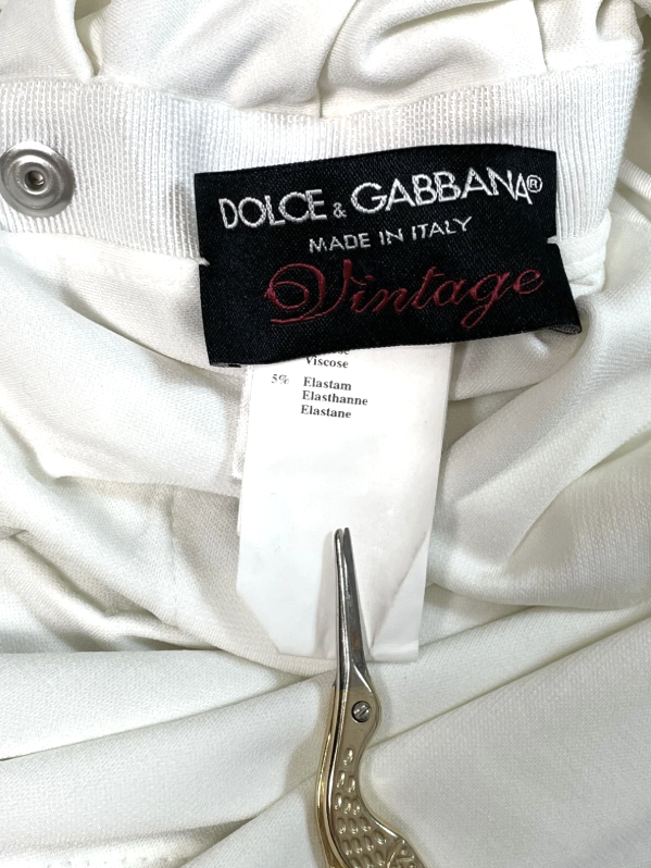 S/S 2003 Dolce & Gabbana Runway White Snap Up Off Shoulder Adjustable Dress