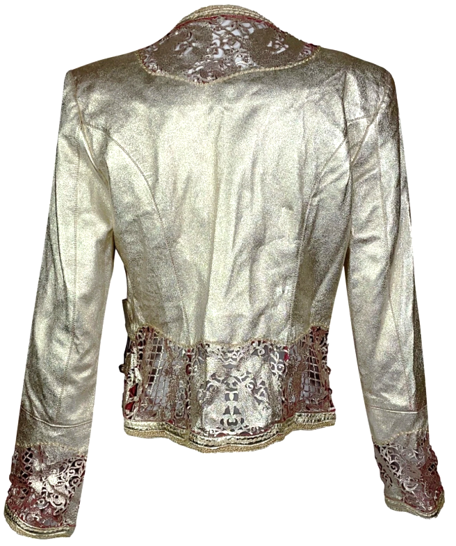 S/S 2007 Roberto Cavalli Gold & Red Laser Cut Leather Dragon Jacket M/L