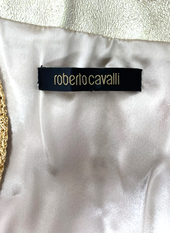 S/S 2007 Roberto Cavalli Gold & Red Laser Cut Leather Dragon Jacket M/L
