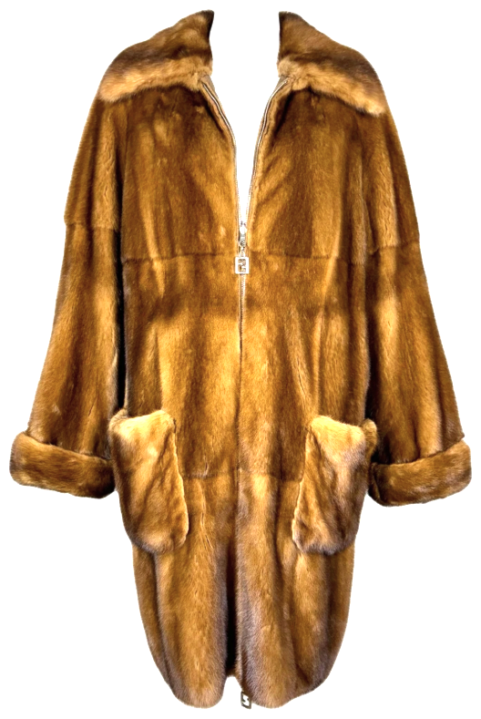 Vintage 1990's Fendi x Karl Lagerfeld Baggy Cocoon Golden Mink Fur Midi Coat