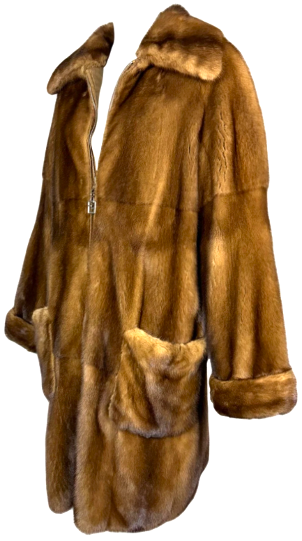 Vintage 1990's Fendi x Karl Lagerfeld Baggy Cocoon Golden Mink Fur Midi Coat