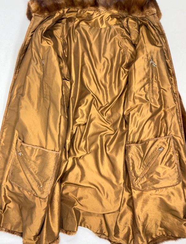 Vintage 1990's Fendi x Karl Lagerfeld Baggy Cocoon Golden Mink Fur Midi Coat