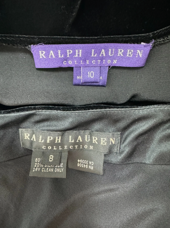 Vintage 1990's Ralph Lauren Collection Black Velvet Victorian Goth Morticia Set Dress w Train