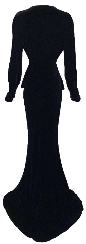 Vintage 1990's Ralph Lauren Collection Black Velvet Victorian Goth Morticia Set Dress w Train