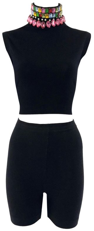 Vintage F/W 1991 Dolce & Gabbana Pin-Up Black Crystal Crop Top & High Waist Shorts Set
