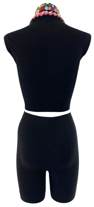 Vintage F/W 1991 Dolce & Gabbana Pin-Up Black Crystal Crop Top & High Waist Shorts Set