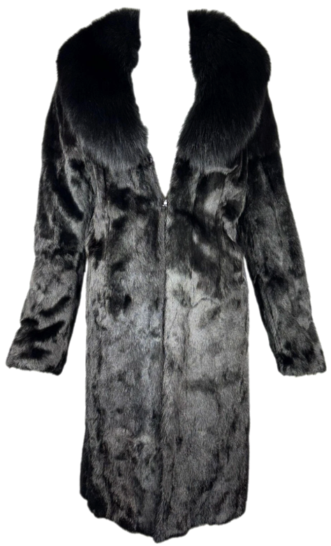 Vintage F/W 1995 Dolce & Gabbana Classic Black Mink & Fox Fur Midi Trench Coat Jacket