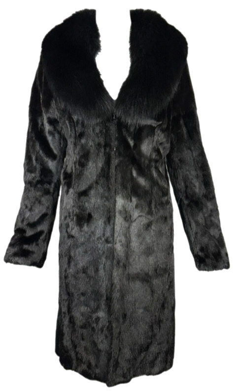 Vintage F/W 1995 Dolce & Gabbana Classic Black Mink & Fox Fur Midi Trench Coat Jacket