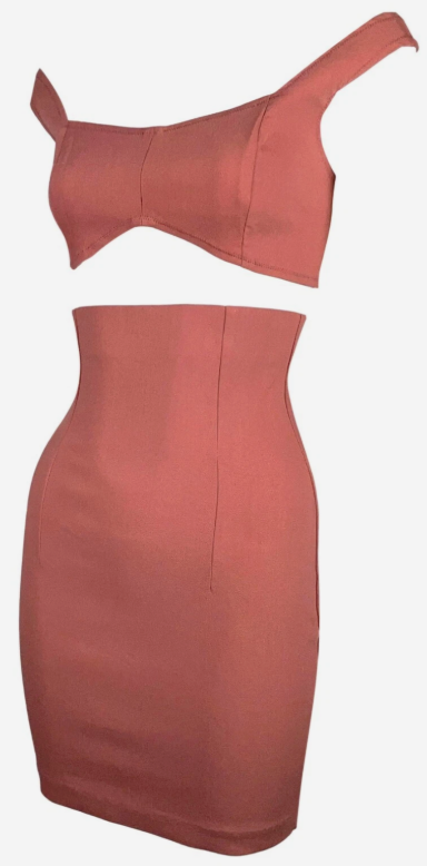 Vintage S/S 1991 Dolce & Gabbana Pin-Up Crop Top & High Waist Bodycon Mini Skirt Set